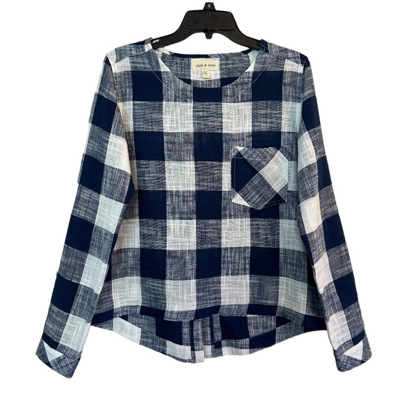 Cloth & Stone Plaid Linen Blend Long Sleeve Blouse Back button detail Women's  S - Picture 1 of 16